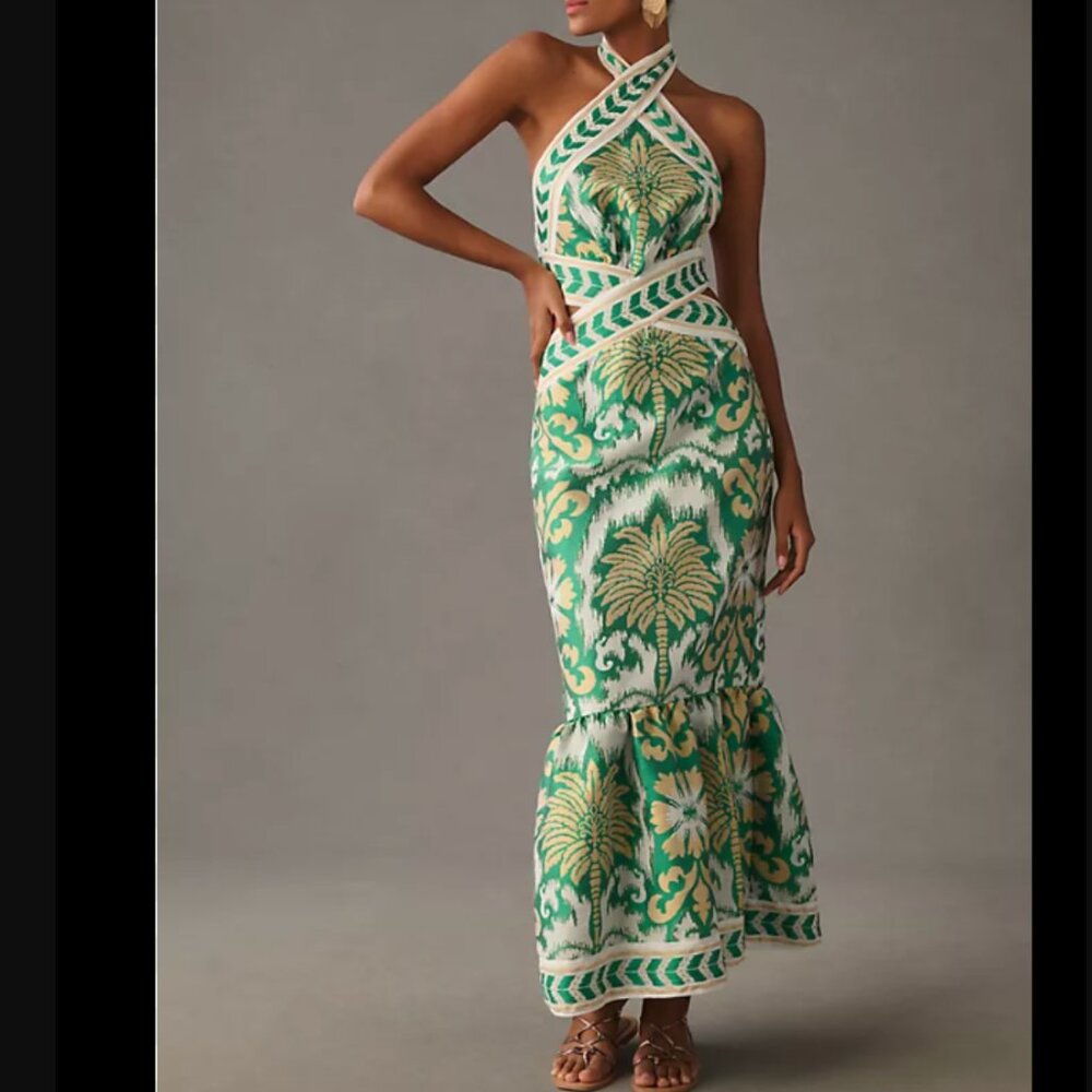 LACE The Label Halter Cutout Green Dress: Size Small